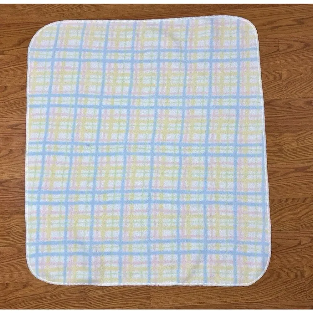 Martha Stewart Everyday Baby Blanket Pastel Plaid White Pink Blue Yellow